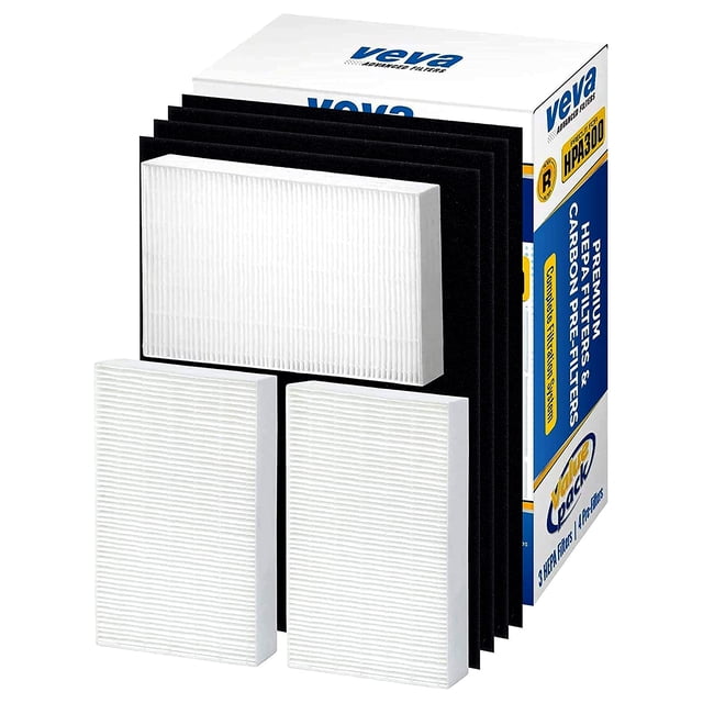 VEVA HPA300 HEPA Filter Replacement Compatible with Honeywell Air Purifier - 3 Pack of HEPA Filters w/ 4 Precut Activated Carbon