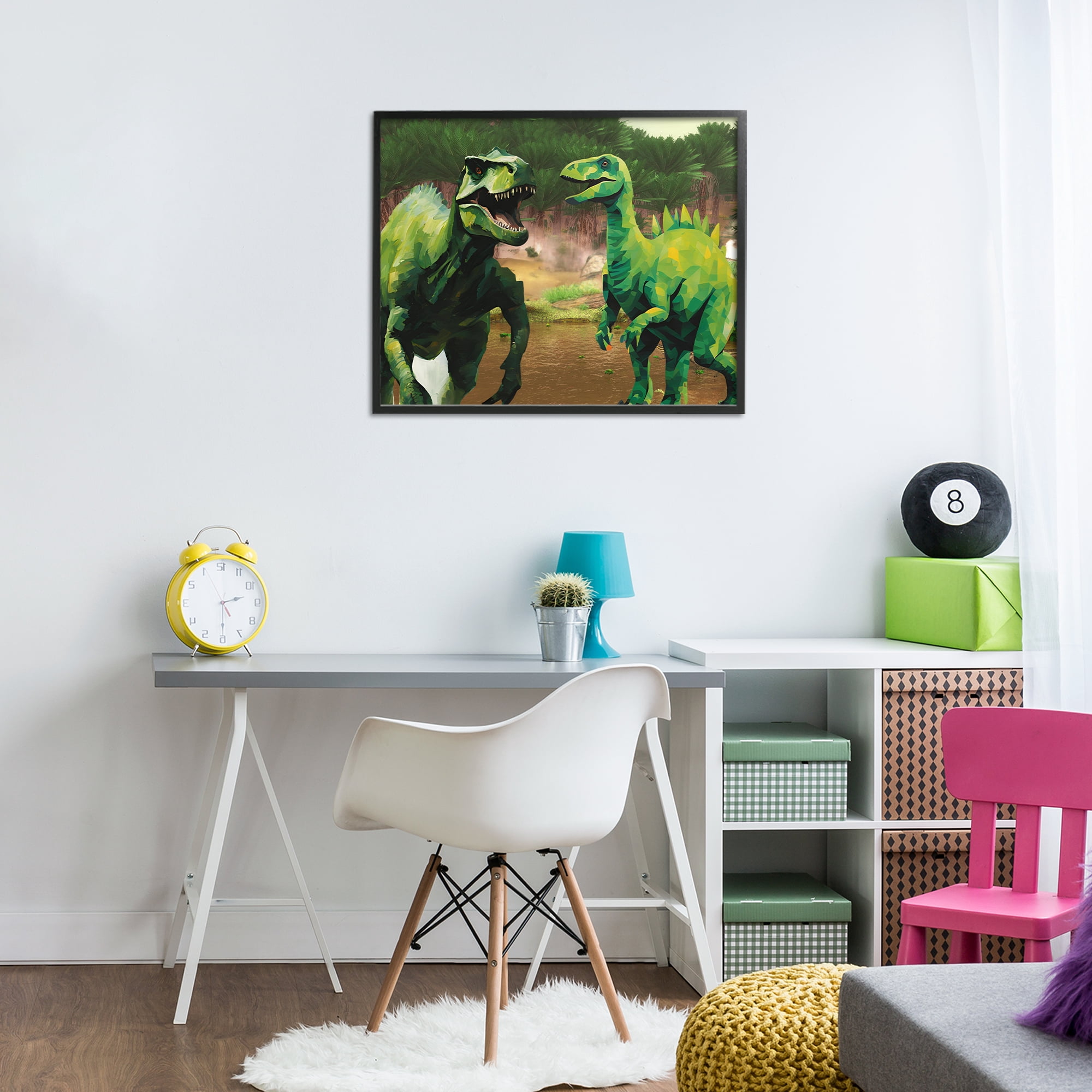 Stupell Industries Green Jungle Dinosaurs Black Framed Giclee Art, design by Jesse Keith