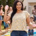 thumbnail image 2 of Agnes Orinda Women's Plus Size Easter Floral Tops Round Neck Flare Short Sleeve Casual Spring Summer Blouse 1X Pink, 2 of 7