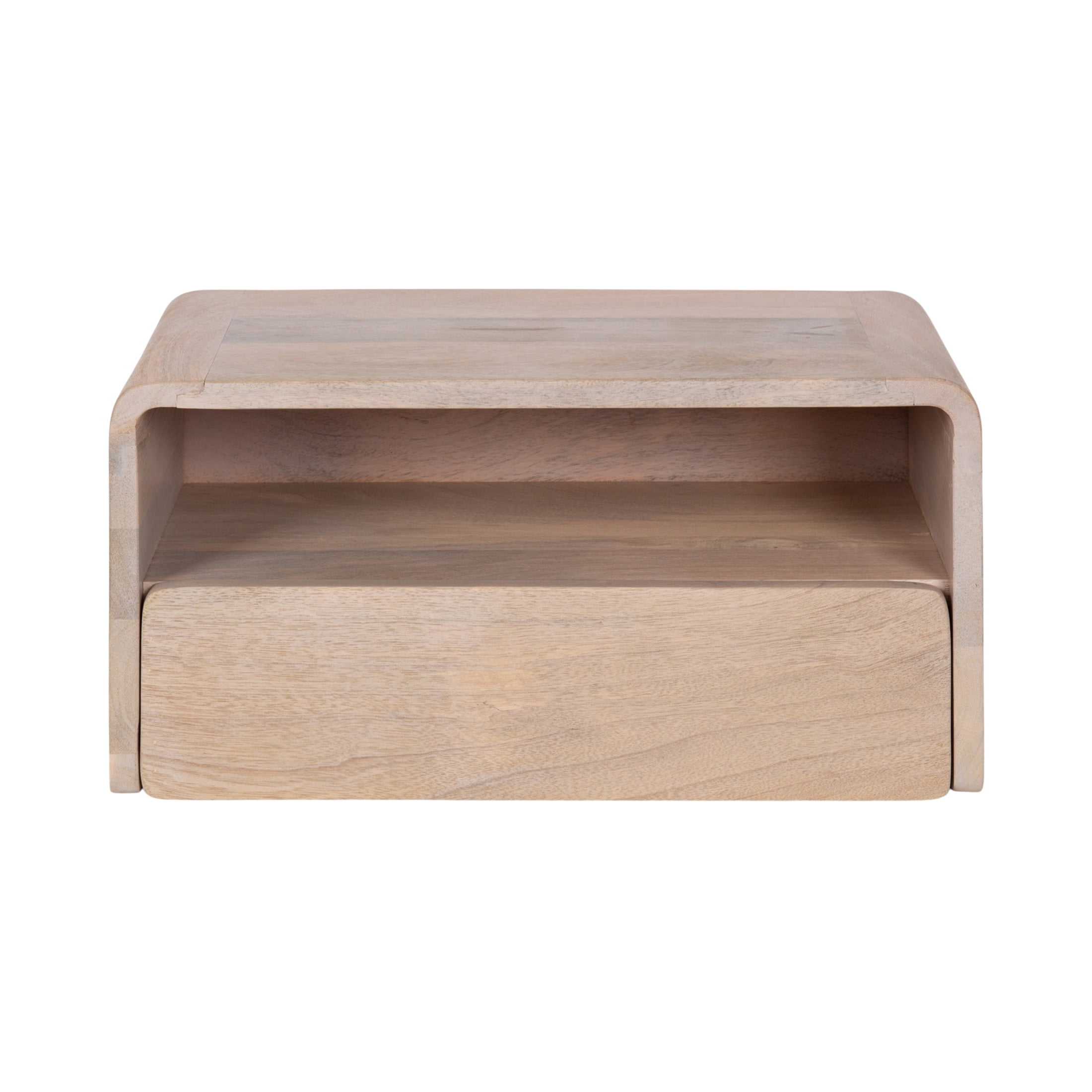 Kate and Laurel Kato Modern Mango Wood Floating Side Table with Drawer, 18 x 10 x 9, Whitewash, Contemporary Wooden Floating Nightstand for Bedroom Bedside Table or Living Room Wall Storage
