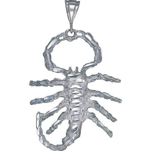 Large Heavy Sterling Silver Scorpion Pendant Necklace 3.15 Inches 28 Grams with Diamond Cut Finish and 24 Inch Figaro Chain