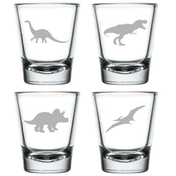 Set of 4 Shot Glasses 1.75oz Shot Glass Gift Dinosaur Collection