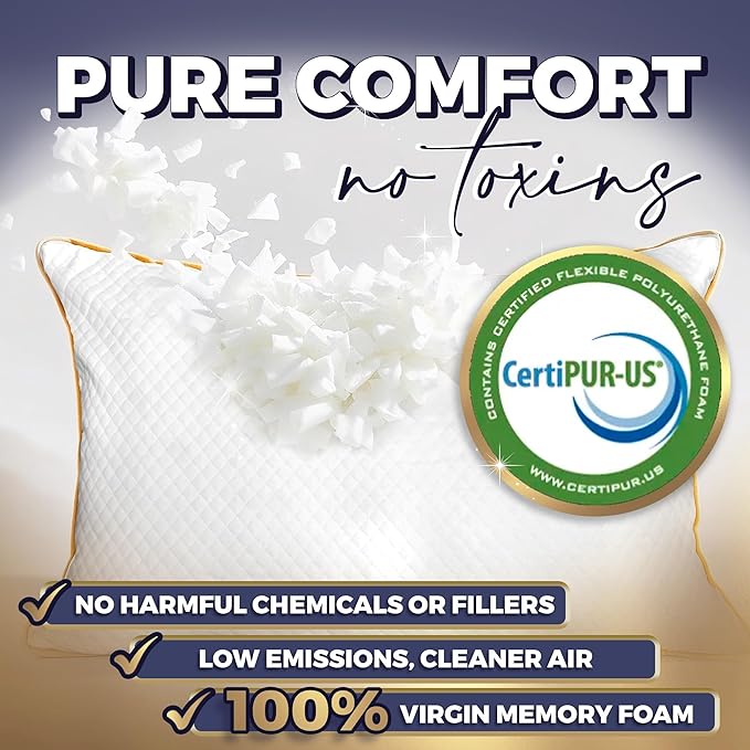Royal Therapy King Memory Foam Pillow – Adjustable Shredded Foam, Medium Firm, Bamboo Cover