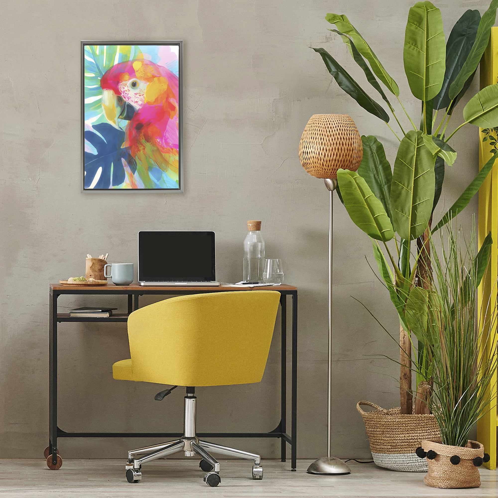 Stupell Industries Scarlet Macaw in Paradise Gray Framed Floater Canvas Wall Art, design by Chromatic Storm Studio