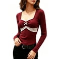 thumbnail image 4 of MYAOYI Womens Coquette Style Lace Trim Top Sweetheart Neck Long Sleeve, 4 of 7