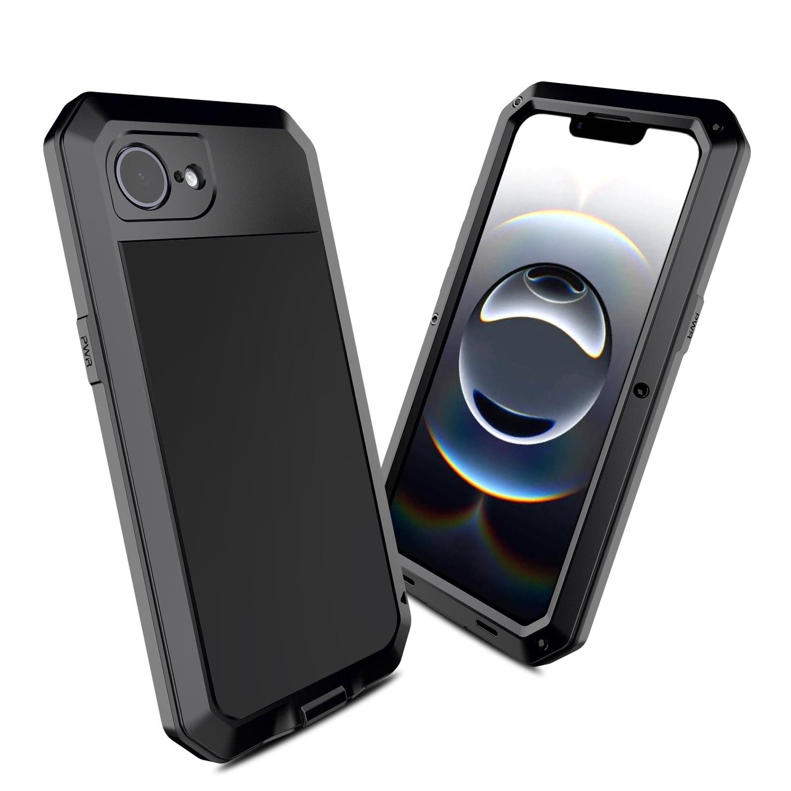 for iPhone 16e Case, 360 Full Body Protective Cover Heavy Duty Shockproof Armor Aluminum Alloy Metal Case with Silicone Built-in Screen Protector for iPhone 16e, Black