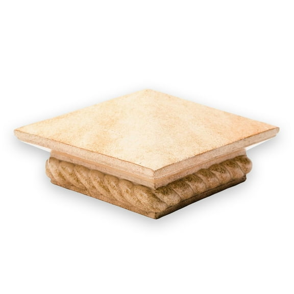 Pyramid Top Polystone Post Cap with Rope Base, 3.5" - Limestone