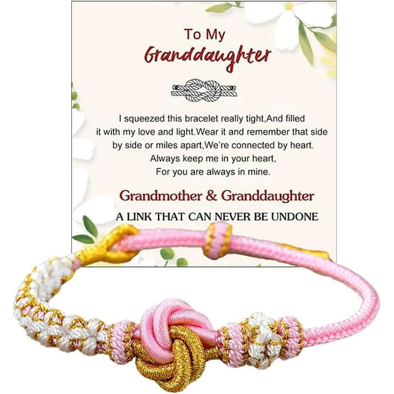 Granddaughter Bracelet for Women, Cute Pink Peach Blossom Knot Bracelet from Grandma Trendy Handmade Braided Charms Bracelets Holiday Jewelry Gifts