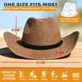 thumbnail image 3 of EINSKEY Straw Cowboy Hat for Men & Women, Western Cowgirl Hat with Shapeable Wide Brim, Adjustable Sun Hat for Summer Beach - Brown, 3 of 7