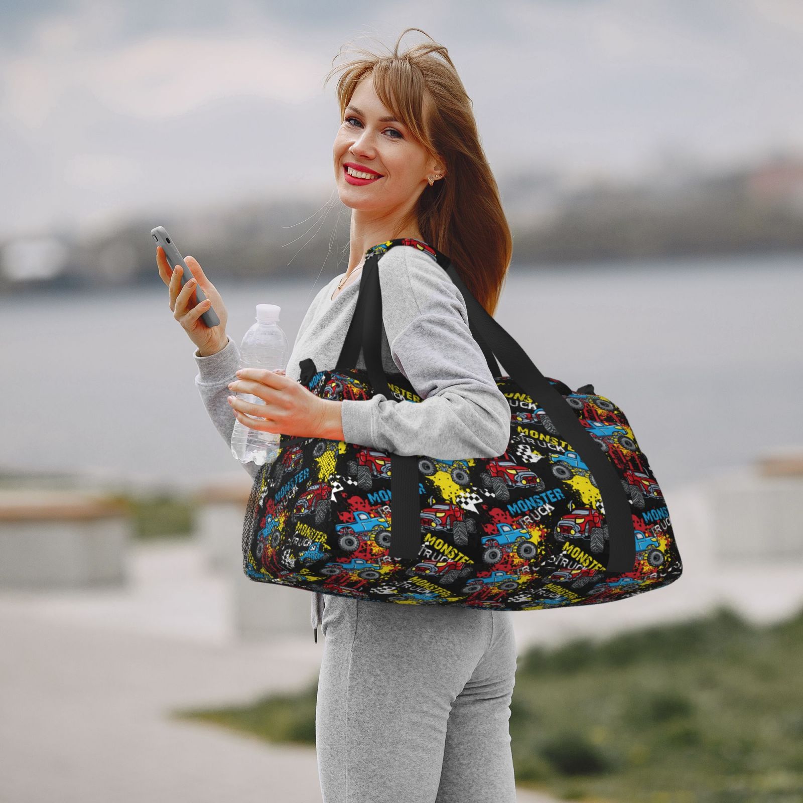 Fuzoiu Monster Car Print Travel Duffle Bag,Carry On Tote Bags,Duffel Bag,Sport Gym Bag, Hospital Bag for Labor and Delivery, Overnight Bag,Luggage Bag
