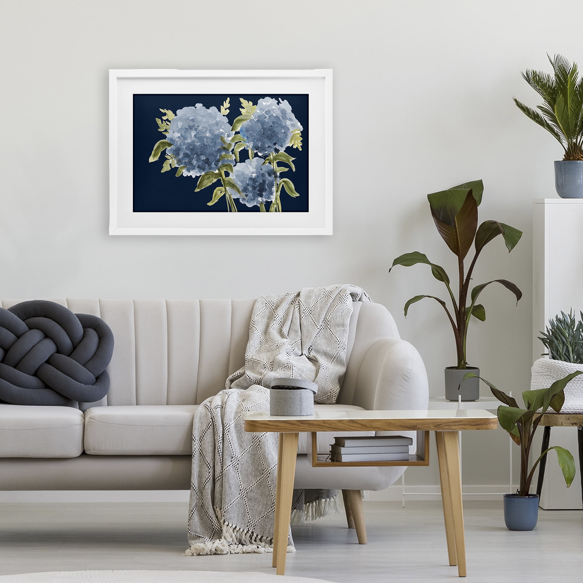 Stupell Industries Blue Hydrangeas on Indigo White Framed Print Under Glass, design by Janice Gaynor