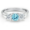 thumbnail image 3 of Gem Stone King 14K White Gold Blue Apatite & White Topaz 3-Stone Engagement Ring | 1.16 Cttw | Round 5MM and 4MM | Three Stone Wedding Anniversary Promise Ring for Women (Size 6), 3 of 6