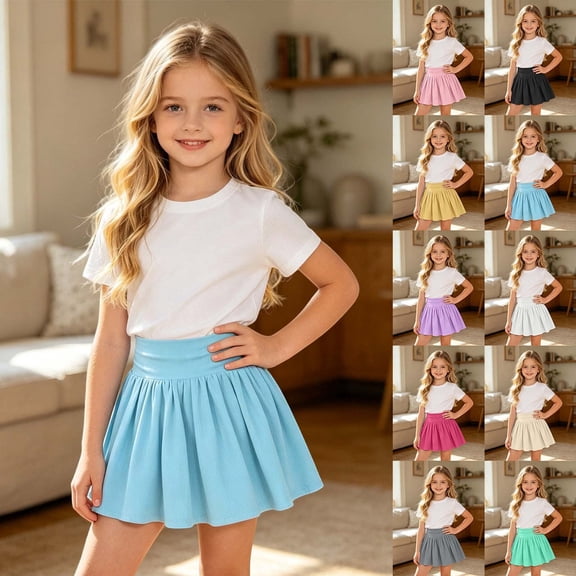 Y-Sunset Girls High Waisted Tennis Skirt, Pleated Athletic Skort with Built-in Shorts, Breathable Sports Skirt for Kids 6-16, Yoga, Golf & Casual Wear(Blue/5-6 Years)
