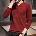 thumbnail image 2 of Camiseta ajustada para hombre, ropa lisa, cuello en V, sudaderas ajustadas, estética unicolor, oferta, Japón, informal, invierno, 2 of 5