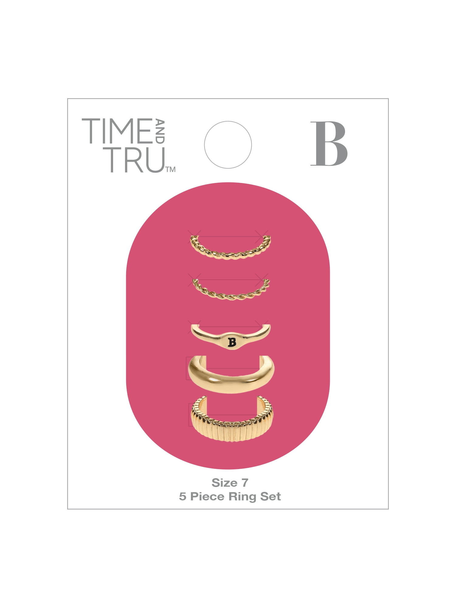 Time and Tru Goldtone Initial Letter Ring Set, 5 Piece, Size 7, Letter B