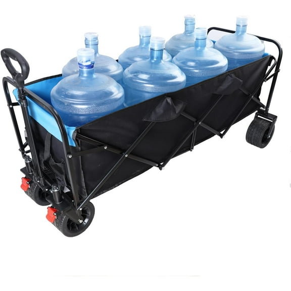 Historyli 57x24.8x41.3inch Collapsible Wagon Cart,Portable Foldable Wagon with Silent Universal Wheels, Utility Grocery Cart for Camping, Sports, Beach,Black