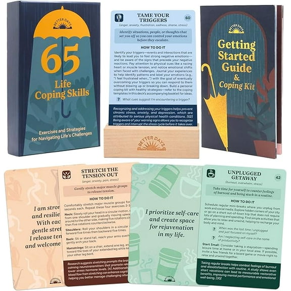 Better Days Coping Cards  65 Skills & Exercises to Cope with Stress, Anxiety, & Anger  3.5 x 5 Therapy Flashcards with Affirmations and Guidebook  Nurture Emotional Resilience & Mental Health