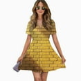 thumbnail image 2 of Yellow Brick Wall, Brick Stone Wall Sunlight Women Dress V-Neck Short Sleeve Flowy Swing Party Midi Dress, 2 of 4