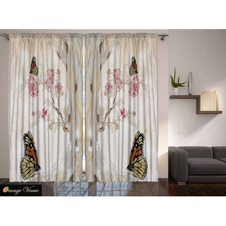 Walmart Curtains For Living Room | tree butterflies flowers design drawing art print living Walmart Curtains For Living Room | tree butterflies flowers design drawing art print living