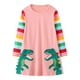 thumbnail image 1 of Odeerbi Las Niñas de Manga Larga Del Arco Iris de Algodón A Rayas Vestido de Dinosaurio Bordado A-Line Vestido de Los Niños de Empalme de Impresión de Color, 1 of 4