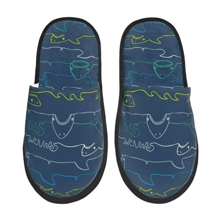 Balery Shark Slient Indoor Furry Fleece Comfort House Shoes Soft Non-Slip Home Shoes Cotton slippers House Slippers-- Large