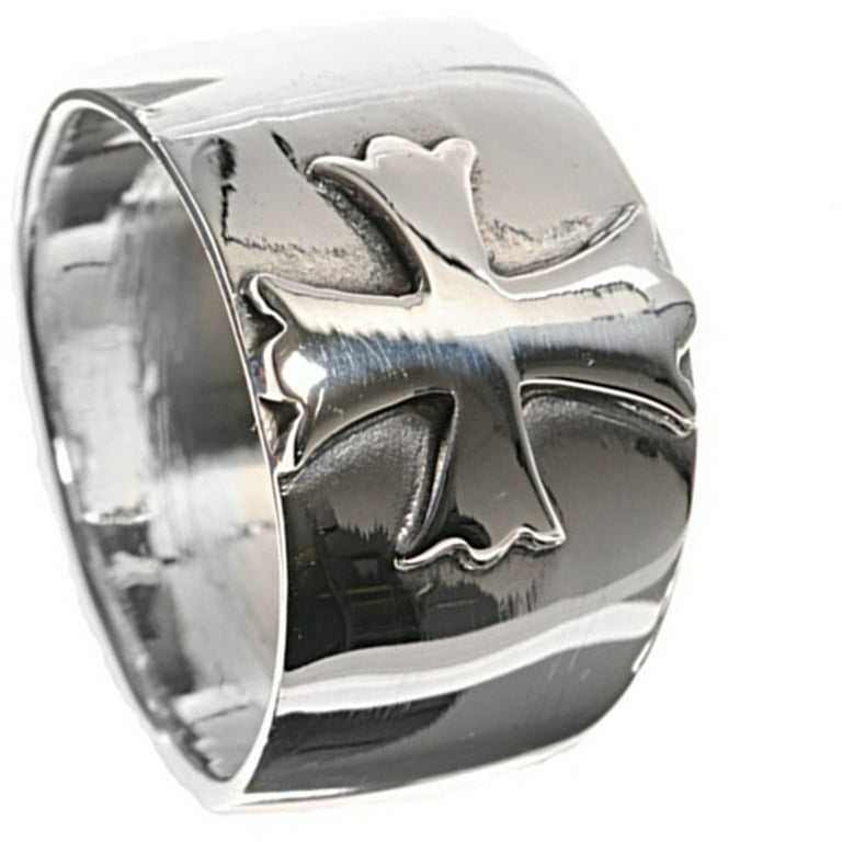Cross Ring with Sterling Silver Cut Out Design Band Mens Womens Sizes 6 to 13