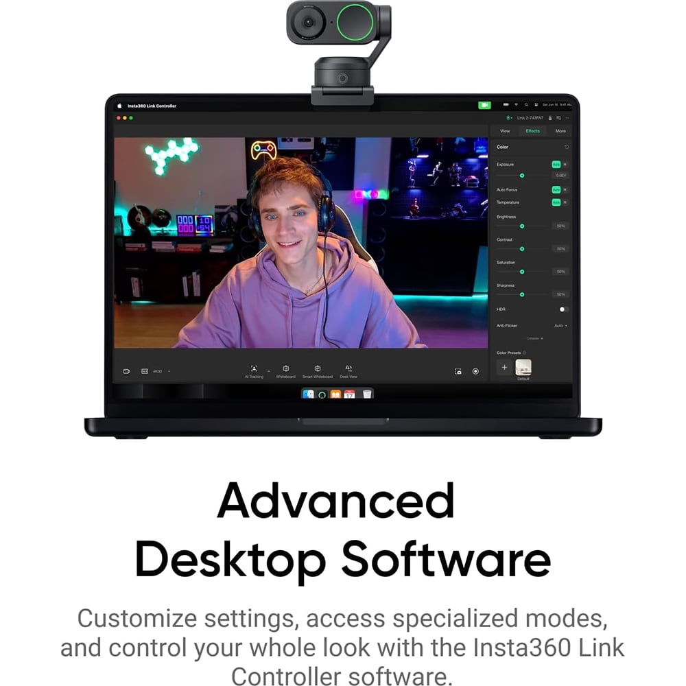 Insta360 Link 2 AI-Powered 4K 2-Axis Gimbal Webcam Standard Bundle for PC and Mac