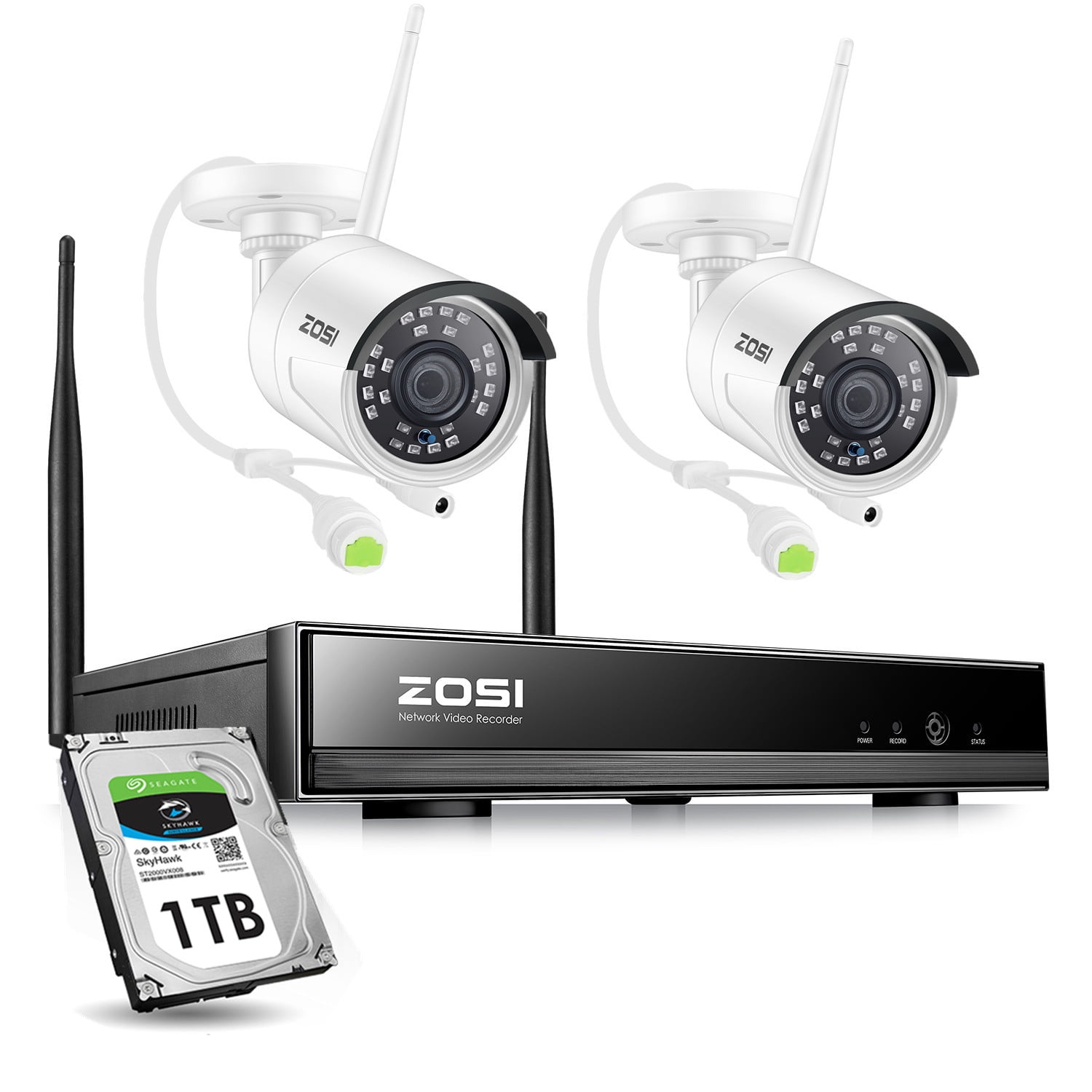 ZOSI Wireless CCTV Security Camera System 1080P HD 8CH 1TB NVR 2PCS 2MP Indoor Outdoor