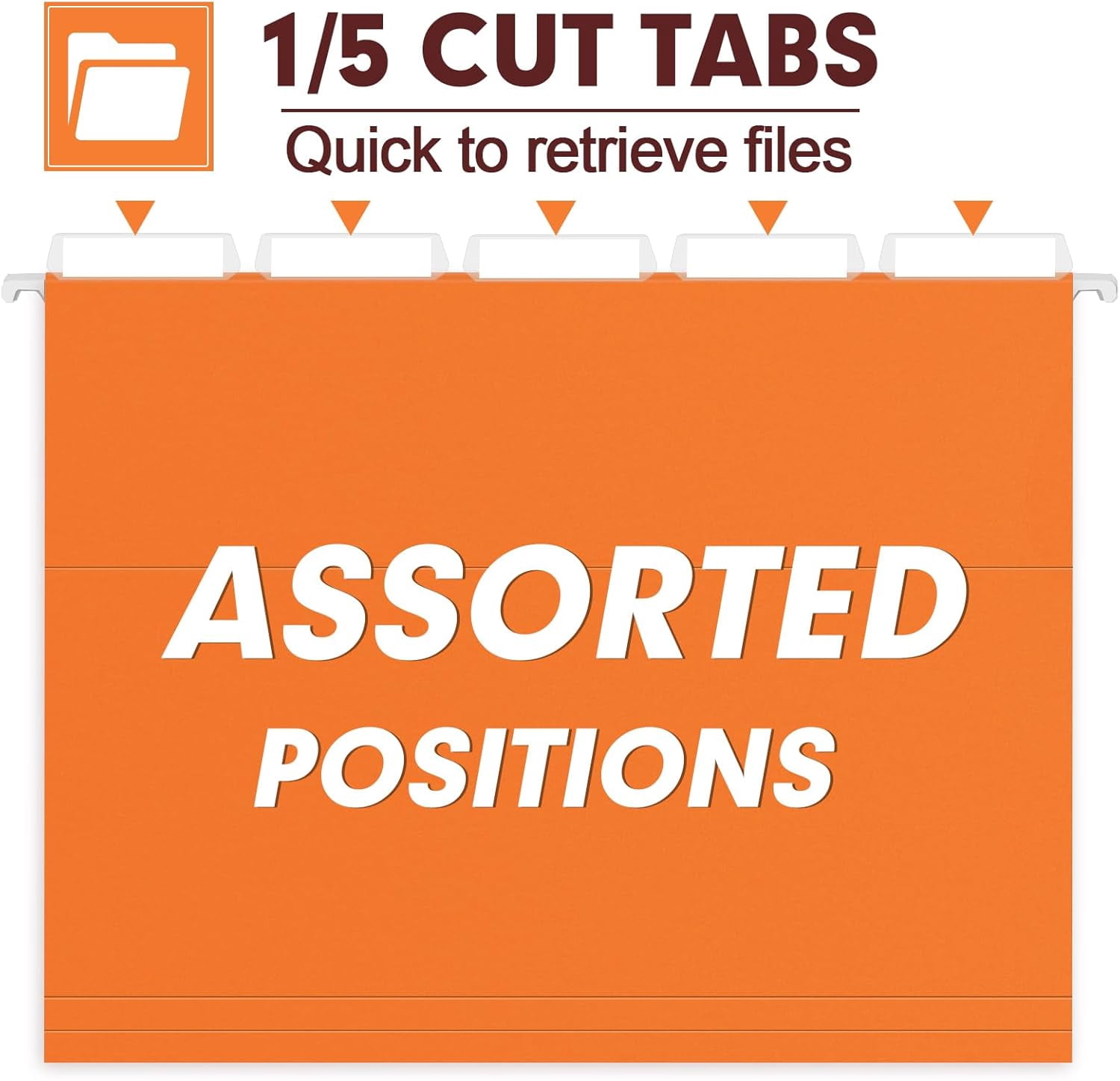 Hanging File Folders, 30 Pack Reinforced Letter Size Hanging Folders, Designed for Bulky Files, Filing Cabinet, 1/5-Cut Adjustable Tabs (Orange)