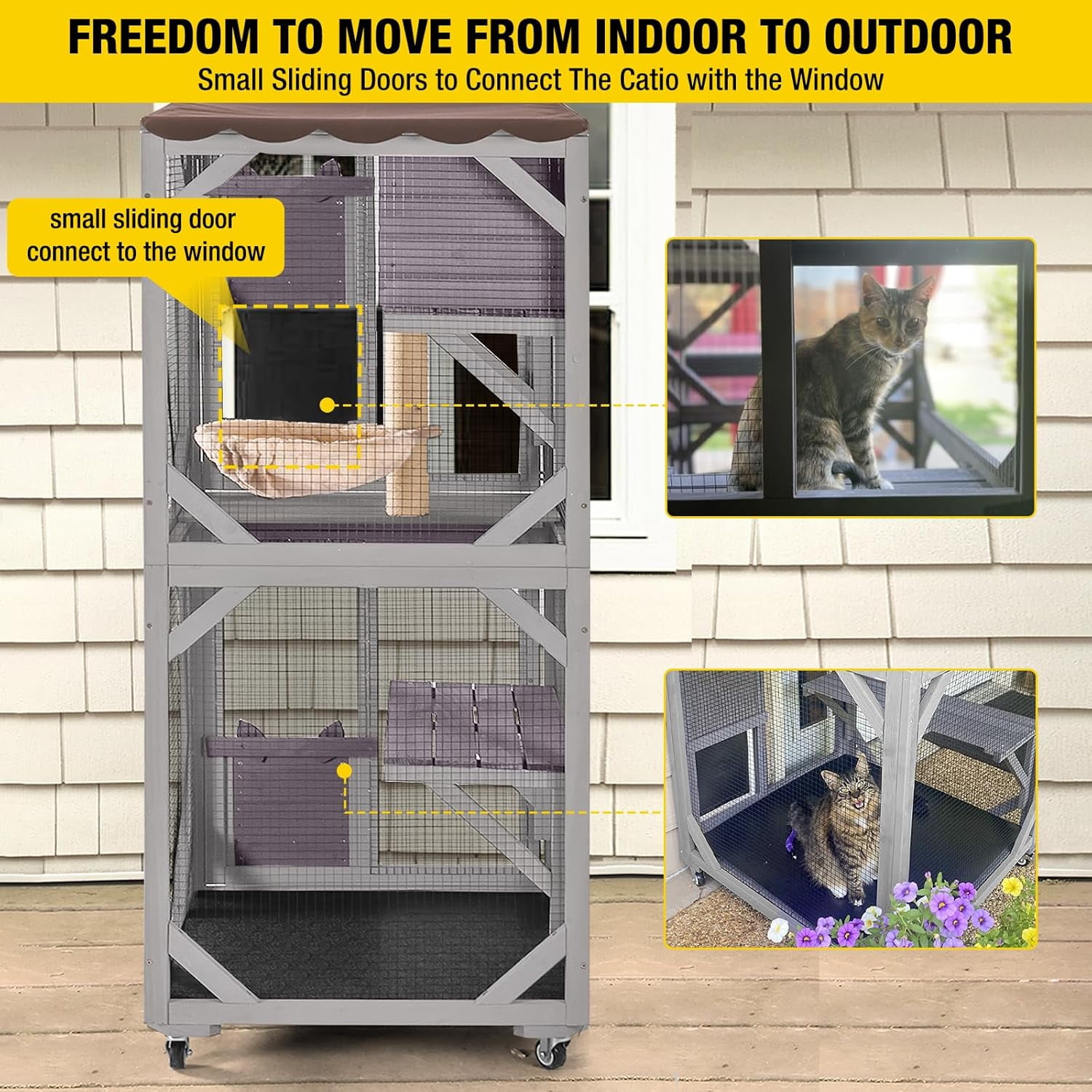 Aivituvin Cat Catio Outdoor Cat House Movable Large Enclosures on Exercise Wheels Kitty Cage with Upgraded Resting Box,Waterproof Cover