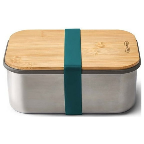 Black Blum 42 Oz Airtight Stainless Steel Sandwich Box Large with Bamboo Lid and Compartment - Ocean
