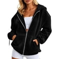 thumbnail image 2 of KHONTS Velvet Zip up Hoodie for Women Fashion Long Sleeve Hooded Sweatshirts Cozy Fall Winter Jackets Tops Black L, 2 of 5