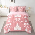 thumbnail image 2 of Bow Knot Bedding Set King Size 7 Piece,Cute Castle Room Decor Bed Set,Princess Bow Clouds Printed Kids Teens Bedding Bed Sets,Pink White Dreamy Retro Bed Sheets Set Bed in a Bag, 2 of 5