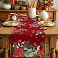 thumbnail image 4 of Christmas Eucalyptus Cotton Linen Table Runner for Dining Kitchen, Xmas Pine Poinsettia Botanical Red Wedding Outdoor Party Tablerunners Decoration, Dresser Scarf Coffee Tablecloth Runners 13"x72", 4 of 9