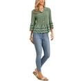 thumbnail image 2 of INSPIRE CHIC Button Down Shirts for Women's 3/4 Bell Sleeve Casual Ruffle Hem Tops Eyelet Blouse XS Gray Green, 2 of 6