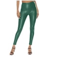 thumbnail image 2 of Women's Elastic Waist Solid Color Casual High Waist Leather Look Pants with Hip Lifting Effect, Pencil Pants for Women, Faux Leather Trousers,Green,S, 2 of 6