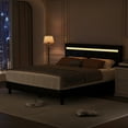 thumbnail image 4 of Forrise Full Size Bed Frame with Upholstered LED Headboard, Built-in USB Ports & Power Outlets, No Box Spring Needed, Black, 4 of 6