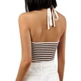 thumbnail image 3 of Qiylii Women Halter Camisole, Sleeveless Striped Print Color Block Crochet Tops, 3 of 8