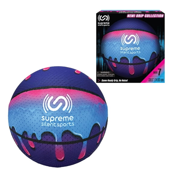 Supreme Silent Sports Size 7 Foam Basketball, Drip Collection, Quiet Indoor/Outdoor Basketball with Rubberized Grip Nodes, Slime Melt