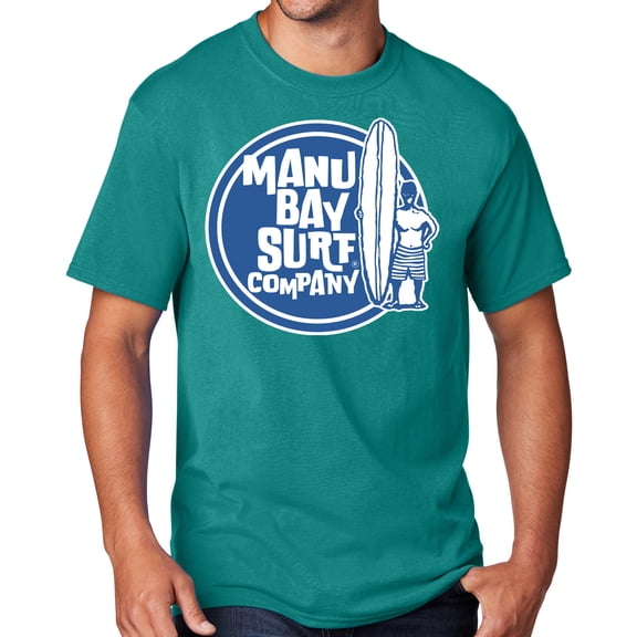 Men's Manu Bay SURFER DUDE T-shirt, Small Bright Aqua Blue