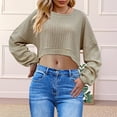 thumbnail image 3 of Yigetop Long Sleeve Crop Tops for Women, Womens Winter Clothes Fashion Round Neck Solid Color Long Sleeve Tops for Women Crop Lightweight Work Shirts Oversized Crop Tops for Women Khaki M, 3 of 6