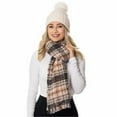 thumbnail image 5 of Emanuel Geraldo Ladies' Faux Fur Pom Plaid Hat, Scarf & Glove Set, White/Pink - One Size, 5 of 7