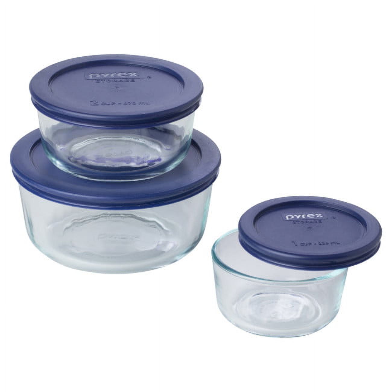 Pyrex Simply Store Glass Round Food Container Set with Blue Lids (6-Piece)