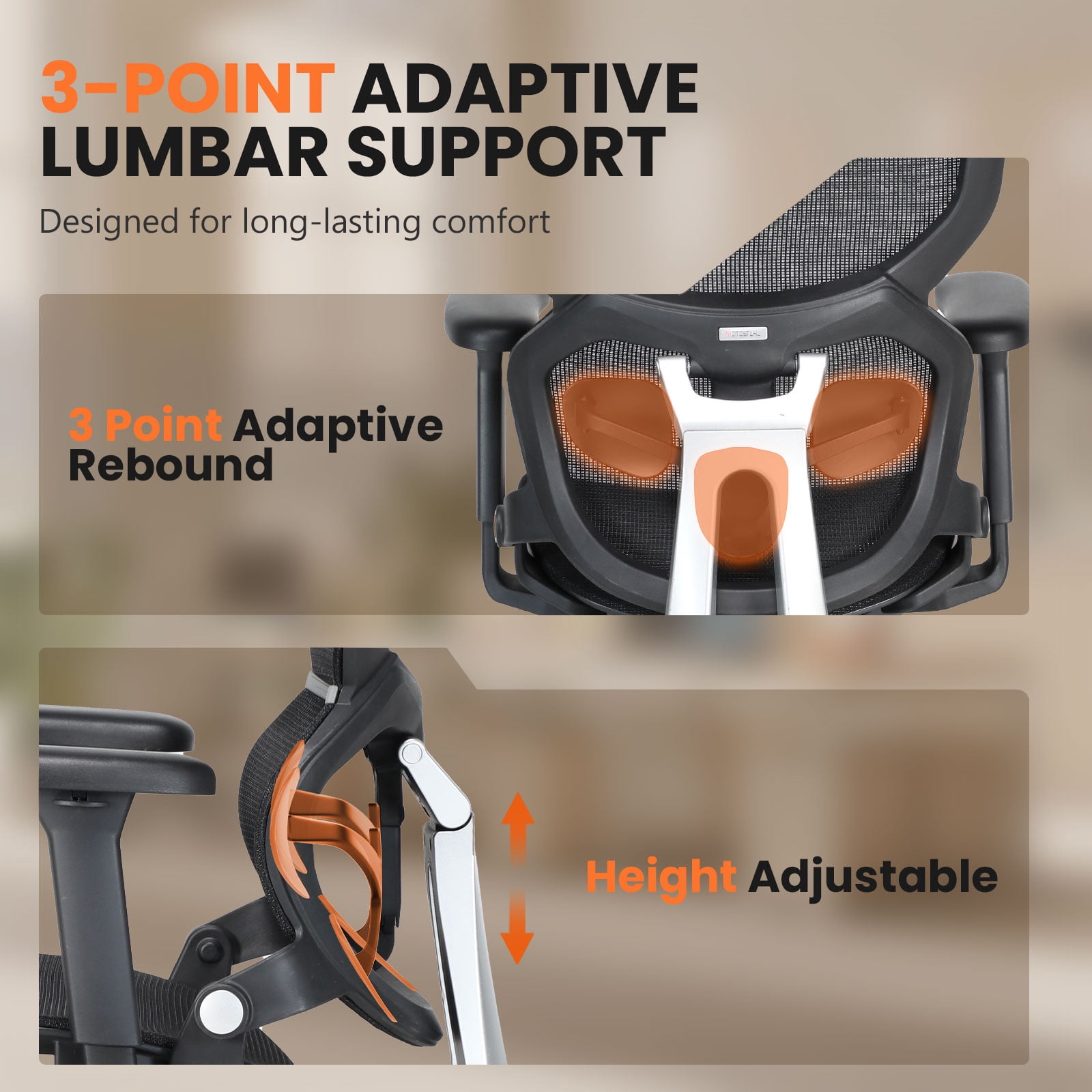 Q3 Ergonomic Office Chair — Adaptive 3-Point Lumbar Support with 136° Recline for Gaming and Home