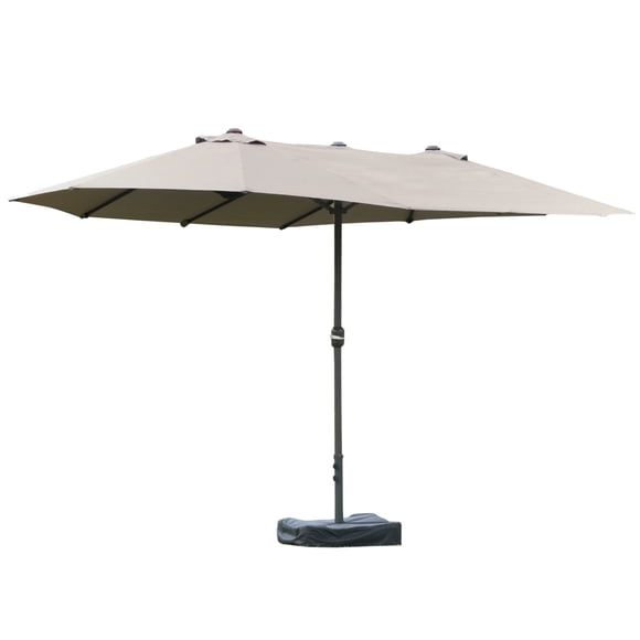 Outsunny 15' Outdoor Patio Umbrella with Twin Canopy, Light Grey