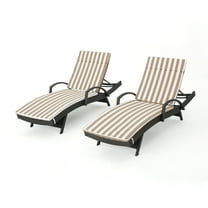 Soleil Outdoor Grey Wicker Arm Chaise Lounges, Set of 2, Brown and White Striped