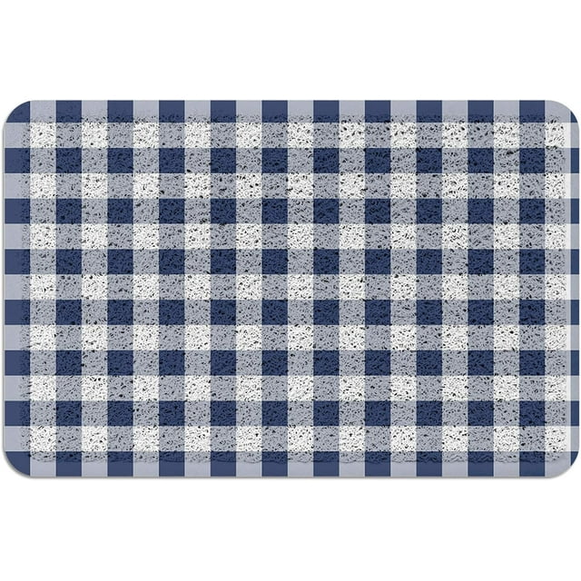 PVC Doormat Entrance Rugs Heavy Duty Welcome Mats, Rustic Navy White Checkered Buffalo Plaid Outdoor Indoor Mats Non Slip Rubber Backing for Front Door/Yard/Garage, 18"x 30" Blue Pattern Farmhouse
