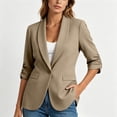 thumbnail image 5 of JFGHDG Women's Ruched 3/4 Sleeve Blazers Open Front Lightweight Slim Notched Lapel Button Blazer Work Office Jacket Khaki 2XL, 5 of 7