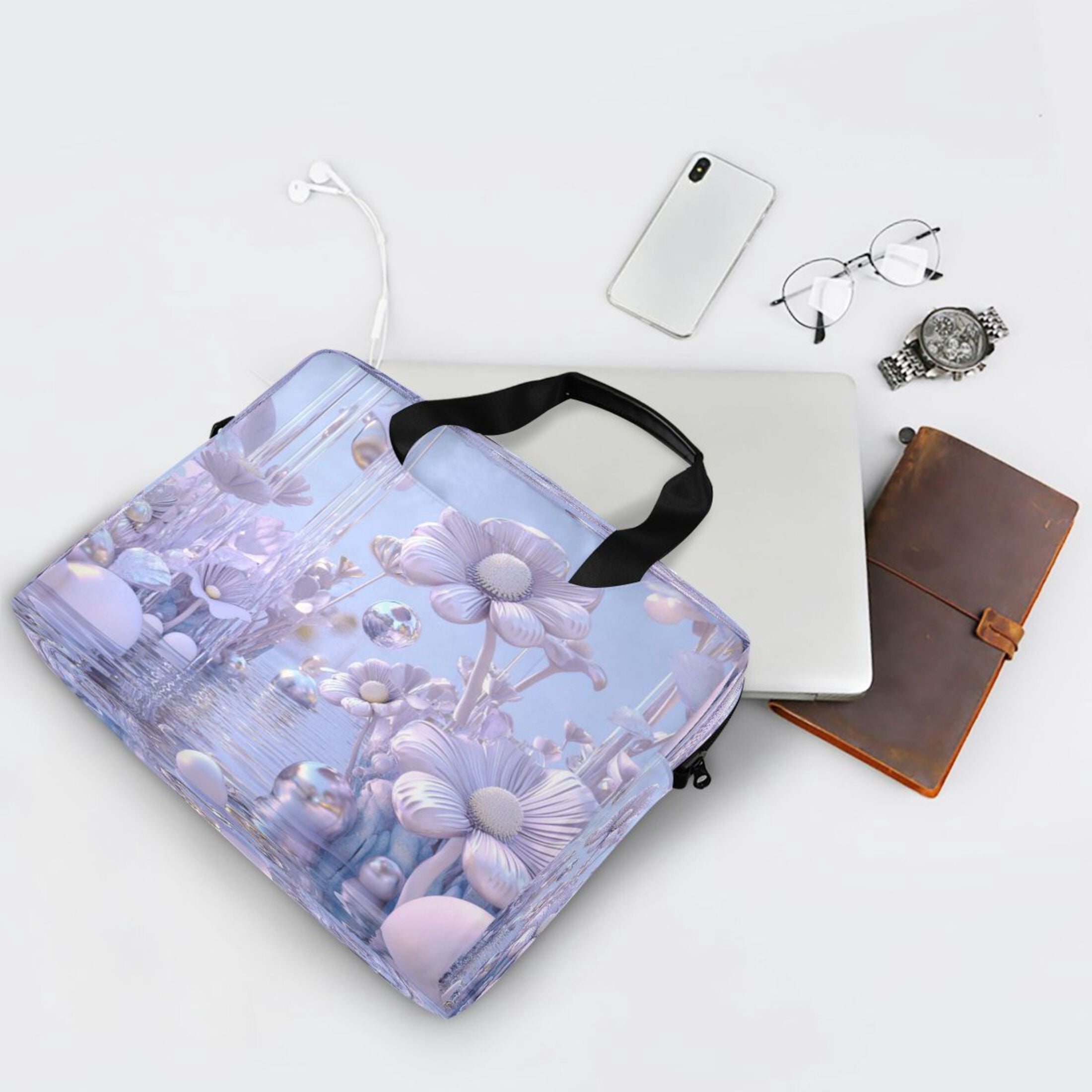 16" Laptop Tote Bag Laptop Sleeve Case Computer Briefcase for Work & Travel Pale Lavender Floral