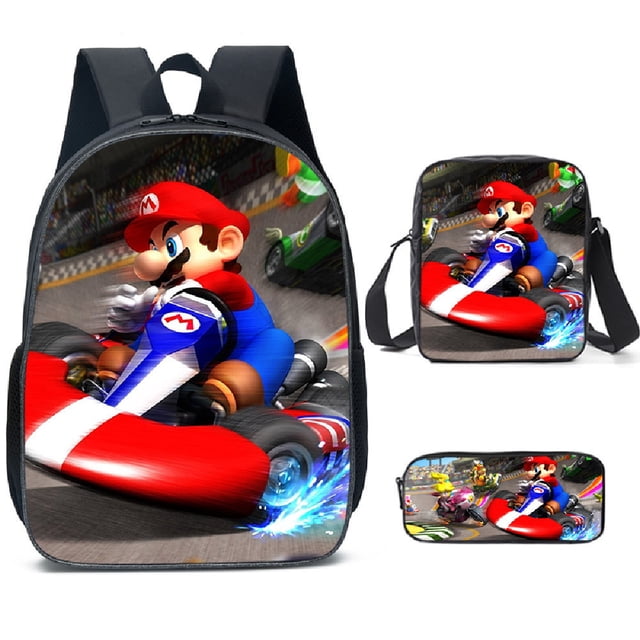 New cartoon SuperMario school bag three-piece set for primary and secondary school students